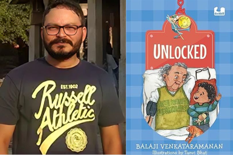 Balaji Venkataramanan with the cover of Unlocked.